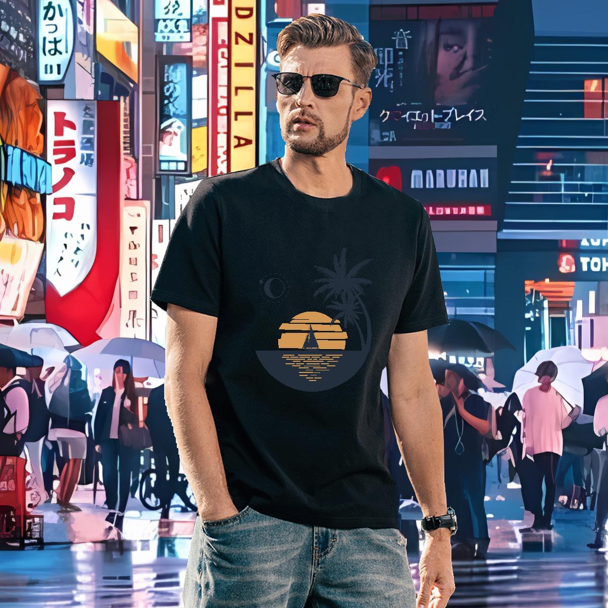 DIY T Shirts Men 230g Pure Cotton tree High Street Hip Hop Polos Breathable Soft Free Shipping Men Clothes T-Shirt Anime