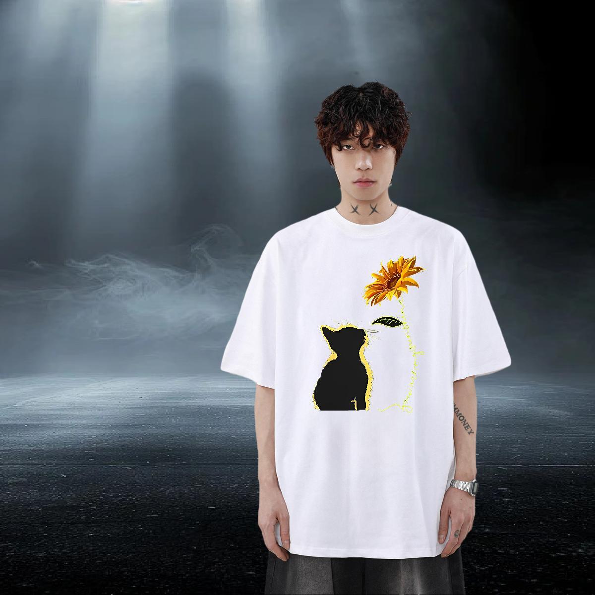 Free Shipping Men Tshirts 230g Pure Cotton Street cat Custom Anime Breathable Short Sleeve Wholesale T-Shirts Tops Shirt