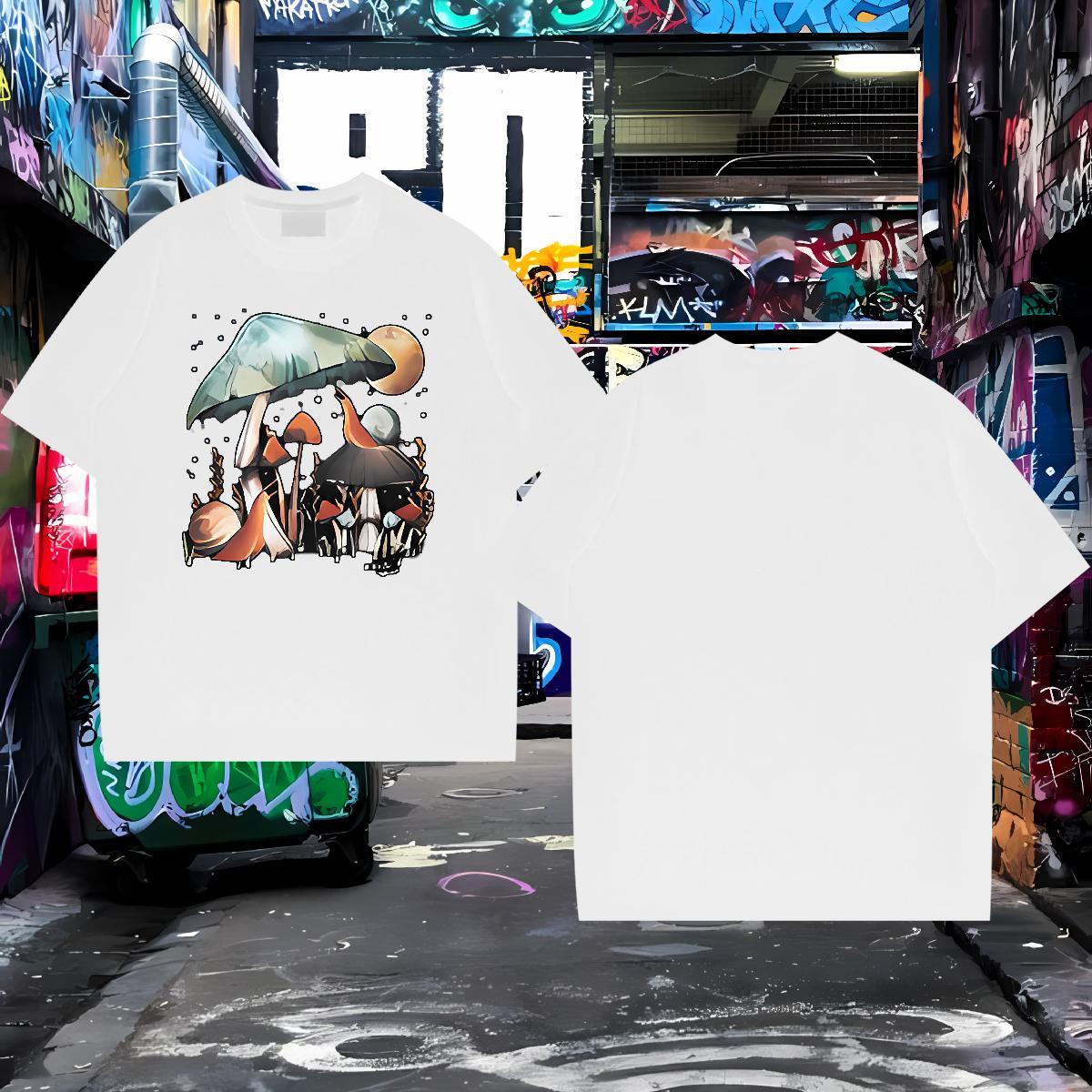 2024 Summer T Shirts Men 230g Pure Cotton mushroom Outdoor Tops Breathable Comfortable Tshirt for Man Woman Skull