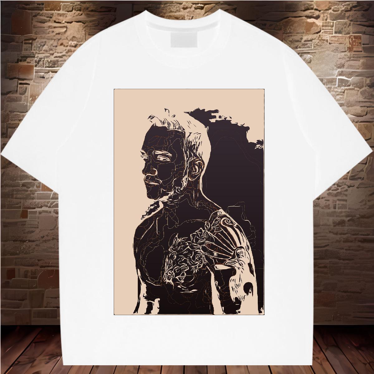 Mens T Shirts 230g 100% Cotton portrait Home Outdoor Round Neck Short Sleeve Cartoon Printing L-4XL Men Tshirts Fashion Cool Tees