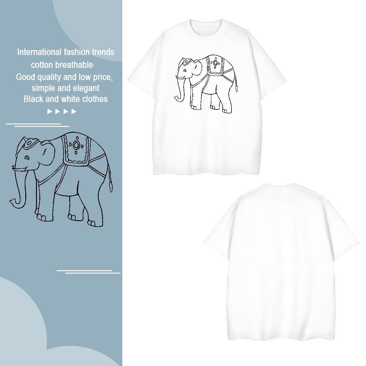 Free Shipping Men Tops Tees 100% Cotton 230g elephant T Shirt For Man Hip Hop Breathable Crew Neck Oversized DIY Tee Shirt