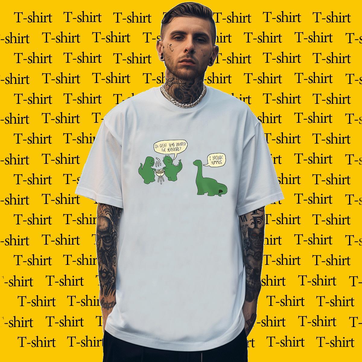 Mens T Shirts 100% Cotton 230g dinosaur Casual Short Sleeve O-Neck Customized Tshirt for Man Woman Casual New Wholesale Clothes