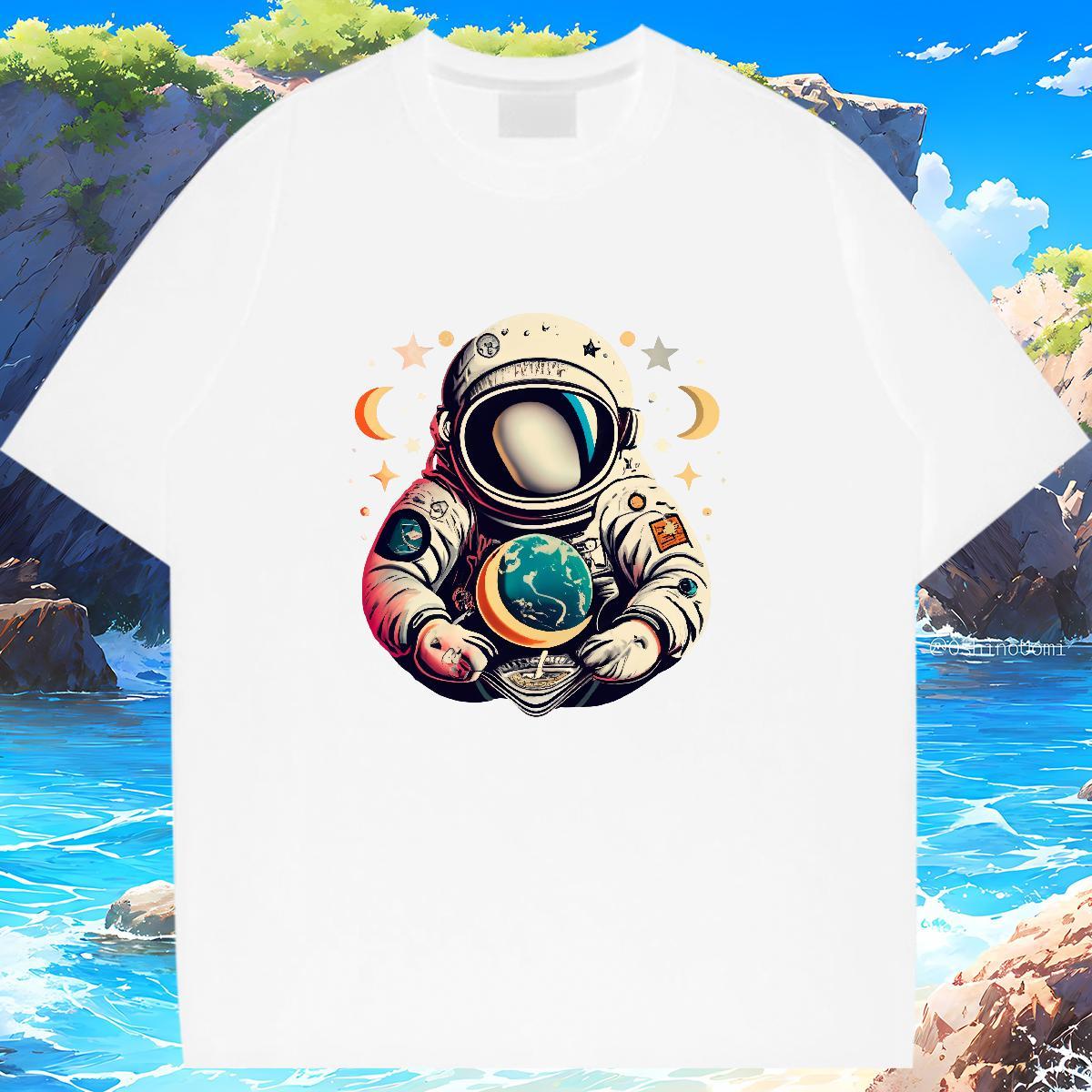 Loose fit T shirt Short sleeve Soft Lady T shirt Cartoon Printing L-4XL spaceman High Street Hip Hop 100% Cotton 230g Custom Clothings
