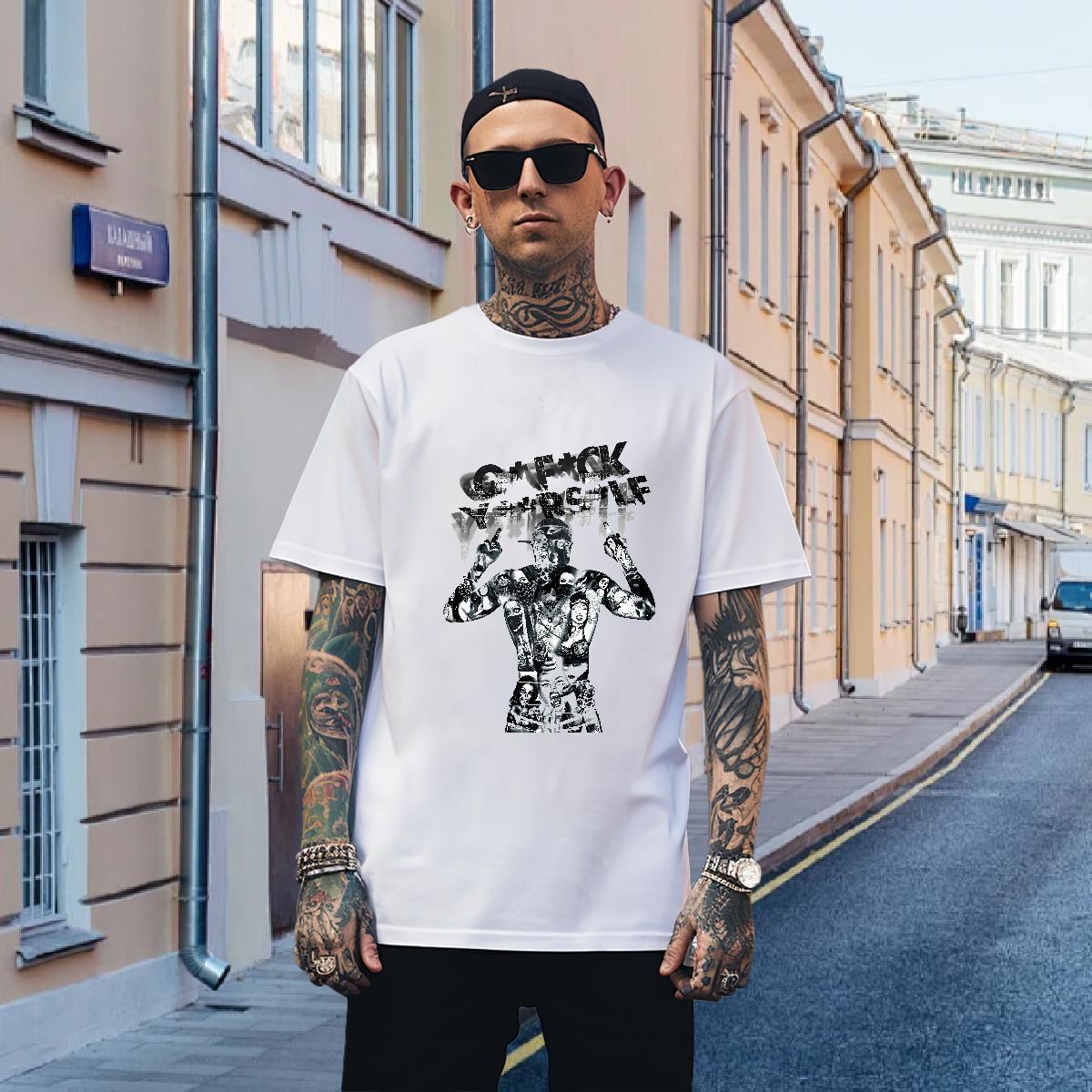 T shirt 230g 100% Cotton painting Summer Casual Breathable Short Sleeve Oversized Men Clothes T-Shirt Classic Casual TOP Quality Top Tees