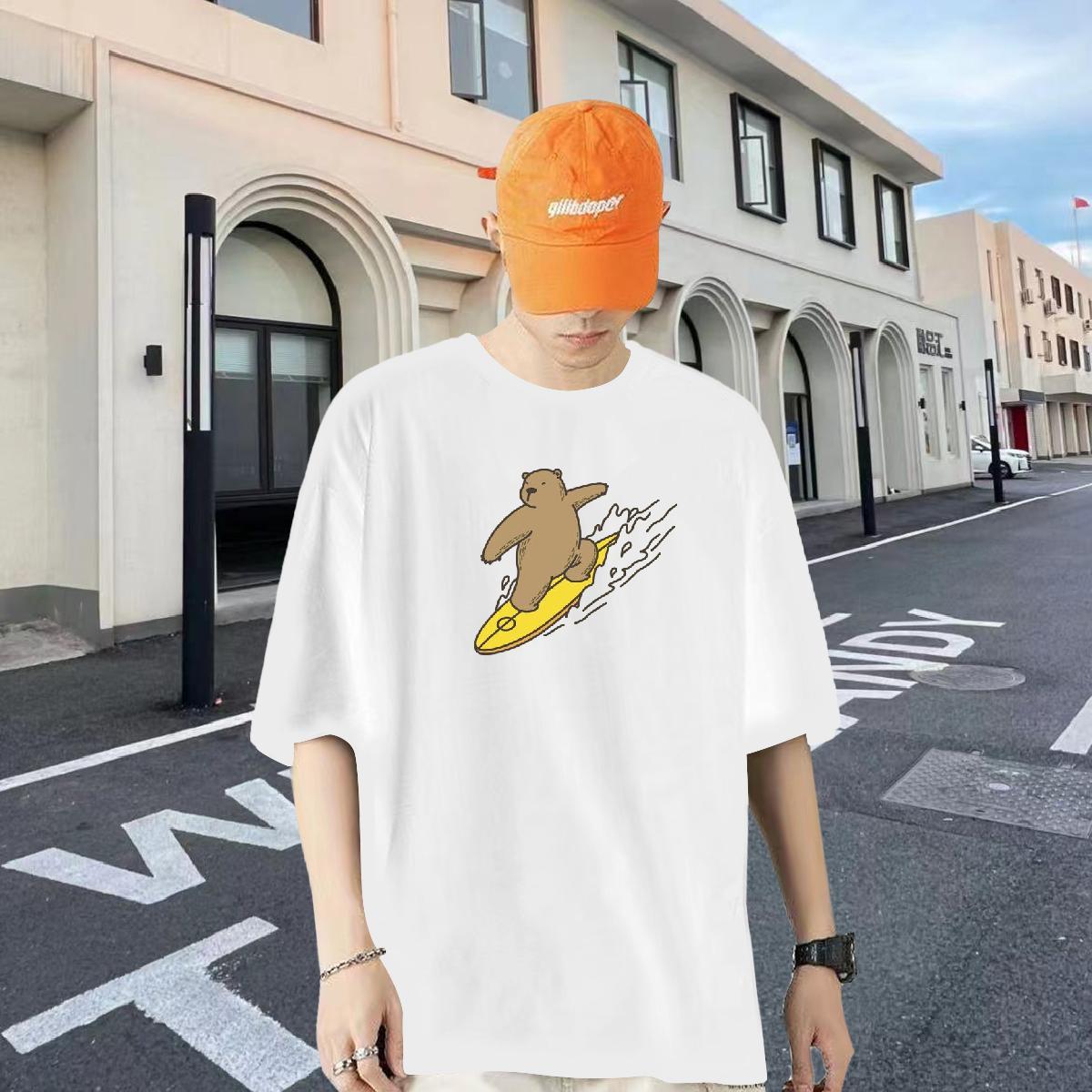 Fashion New Men T Shirts 230g Pure Cotton bear Daily Outfit Wear Breathable Crew Neck Free Shipping Tshirt for Man Woman Custom Printed