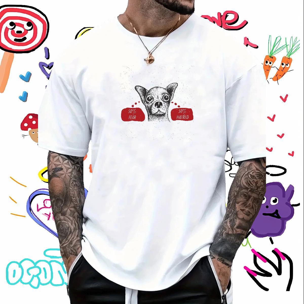 Classic Casual T shirt 100% Cotton 230g dog Summer Casual Polos Breathable Short Sleeve Unisex Mens Tshirts Cartoon Printing L-4XL