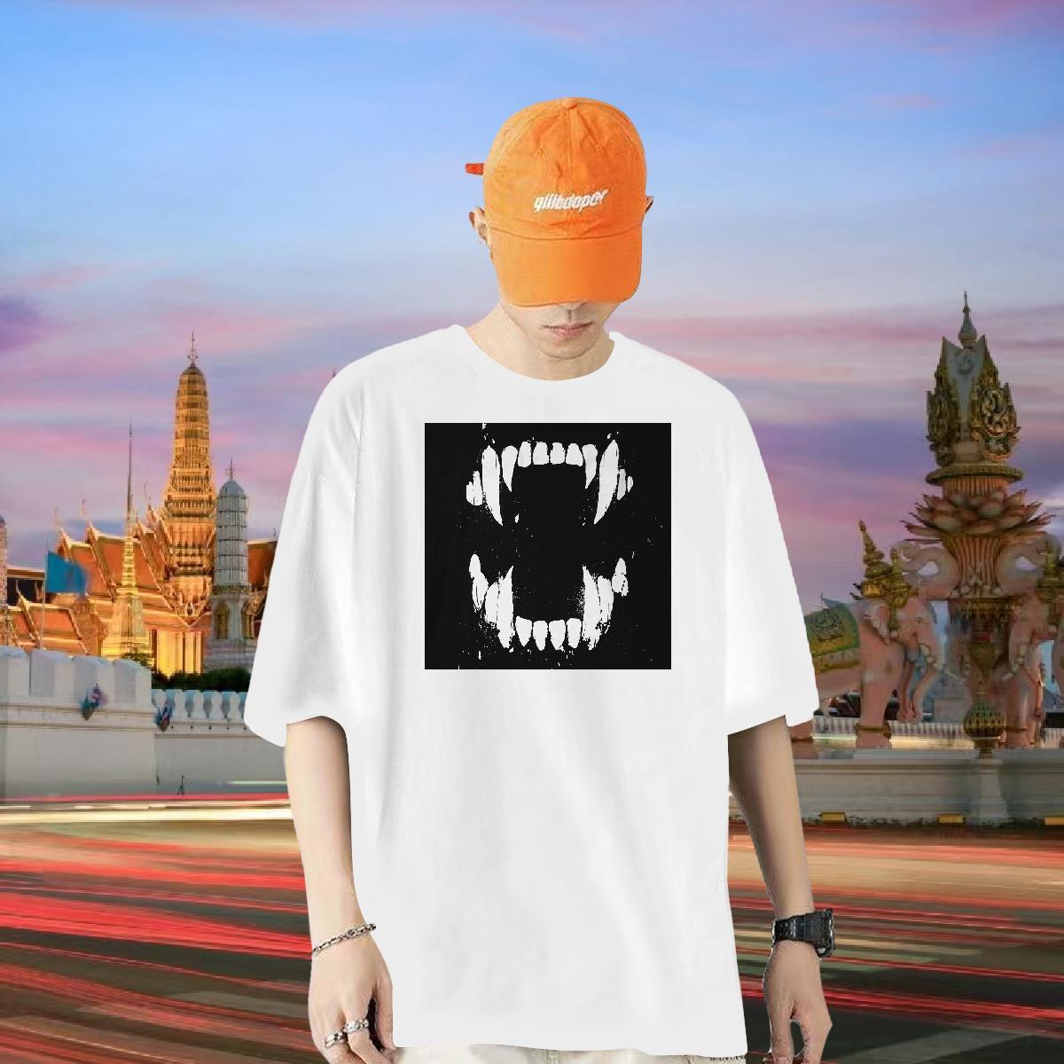 Casual New T-Shirts 230g Pure Cotton wolf Street Wear Tops Shirt Breathable Crew Neck Designer Tshirt for Man Woman Custom Cartoon