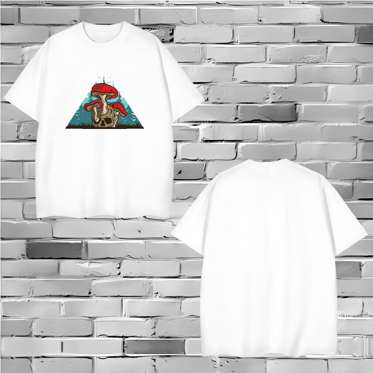 New Arrival Men T Shirts 230g Pure Cotton mushroom Daily Wear Tops Tees Crew Neck Breathable Comfortable Couples T Shirts DIY Printed