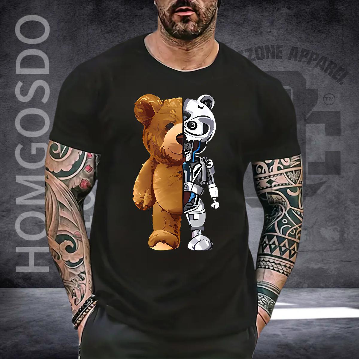 Fashion New T Shirts Men 230g Pure Cotton bear Daily Wear Clothings Crew Neck Free Shipping Men Tees Custom Print Oversized