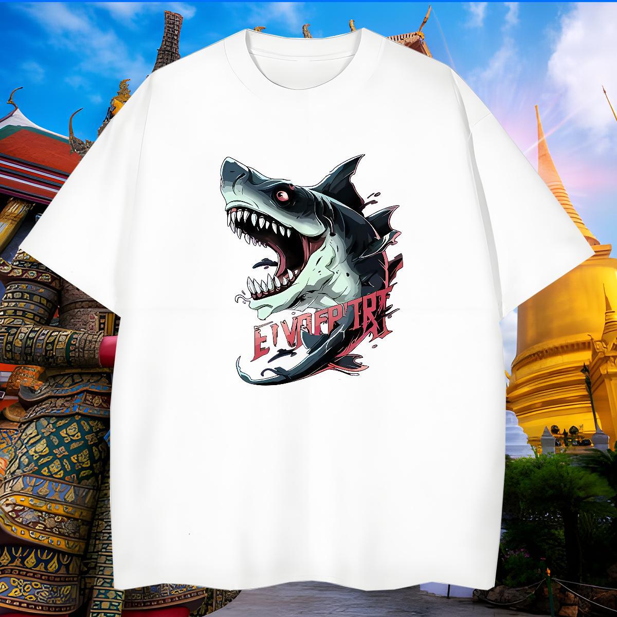Cool Design Men Clothes T-Shirt 230g Cotton shark T-Shirts Home Outdoor Breathable Short Sleeve Customized Fashion Design Polos
