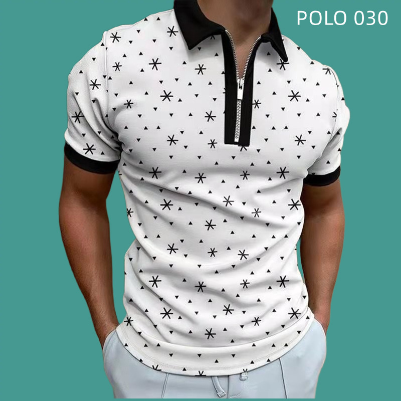 Single summer new men's polo shirt 3D digital printing short sleeved lapel zipper large POLO