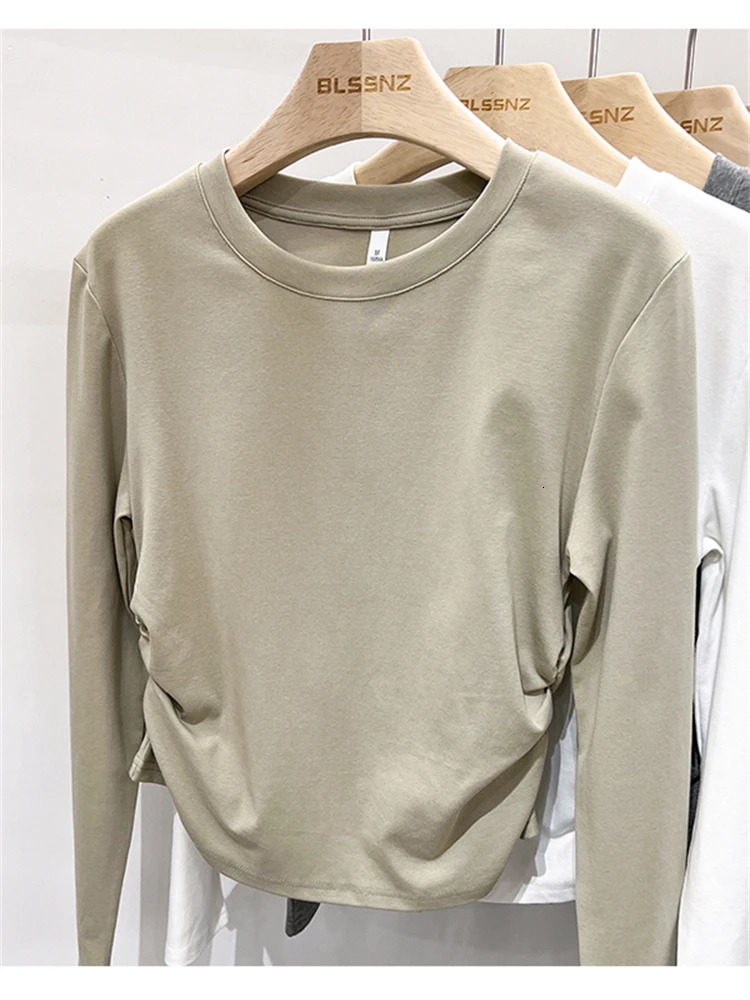 Autumn Women T Shirt Girls T-Shirt Woman Clothes Tops Cotton Slim Tshirt Female Long Sleeve Crop Top Y2k Spring Tee Sexy White 240806