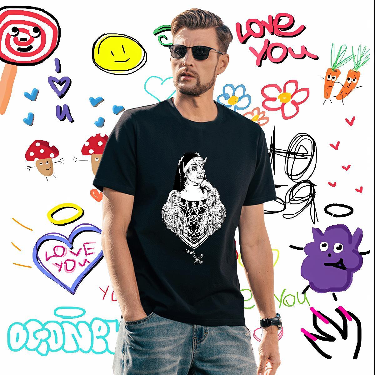 T-Shirts for Men 230g Cotton cry Casual Daily Wear Short Sleeve Soft Cartoon Printing L-4XL Couples T Shirts DIY Customized Wholesale Top Tees