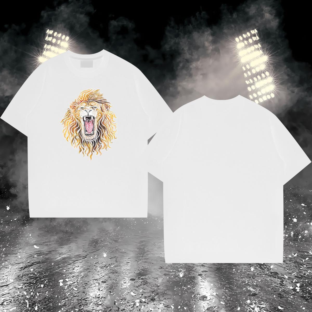 Classic Casual T shirt 230g Cotton lion Home Outdoor Tee Shirt Breathable Short Sleeve TOP Quality Men Tops Tees Plus Size Cartoon