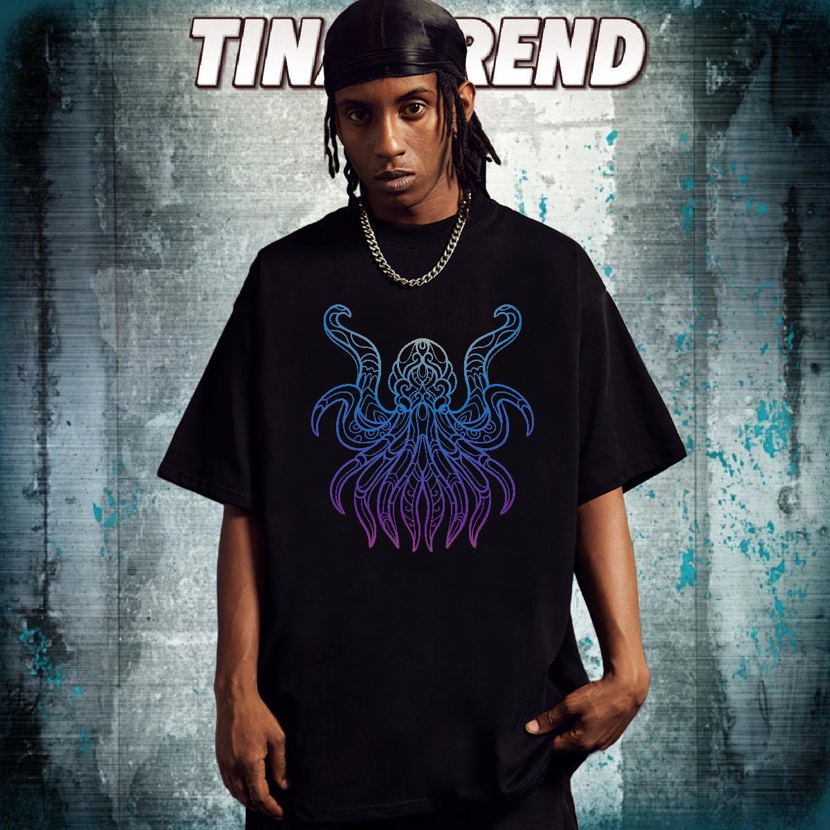 Fashion T-Shirts 230g Cotton octopus Street Wear Tees Shirts Crew Neck Breathable Loose Fit Men Tops Tees Oversized 3XL 4XL