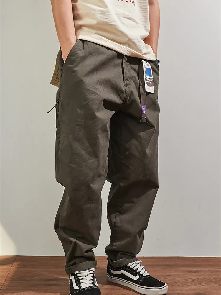 Four Seasons Japanese Retro Tapered Casual Pants Mens Fashion 100% Cotton Washed Loose Straight CityBoy American Cargo Trousers 240806