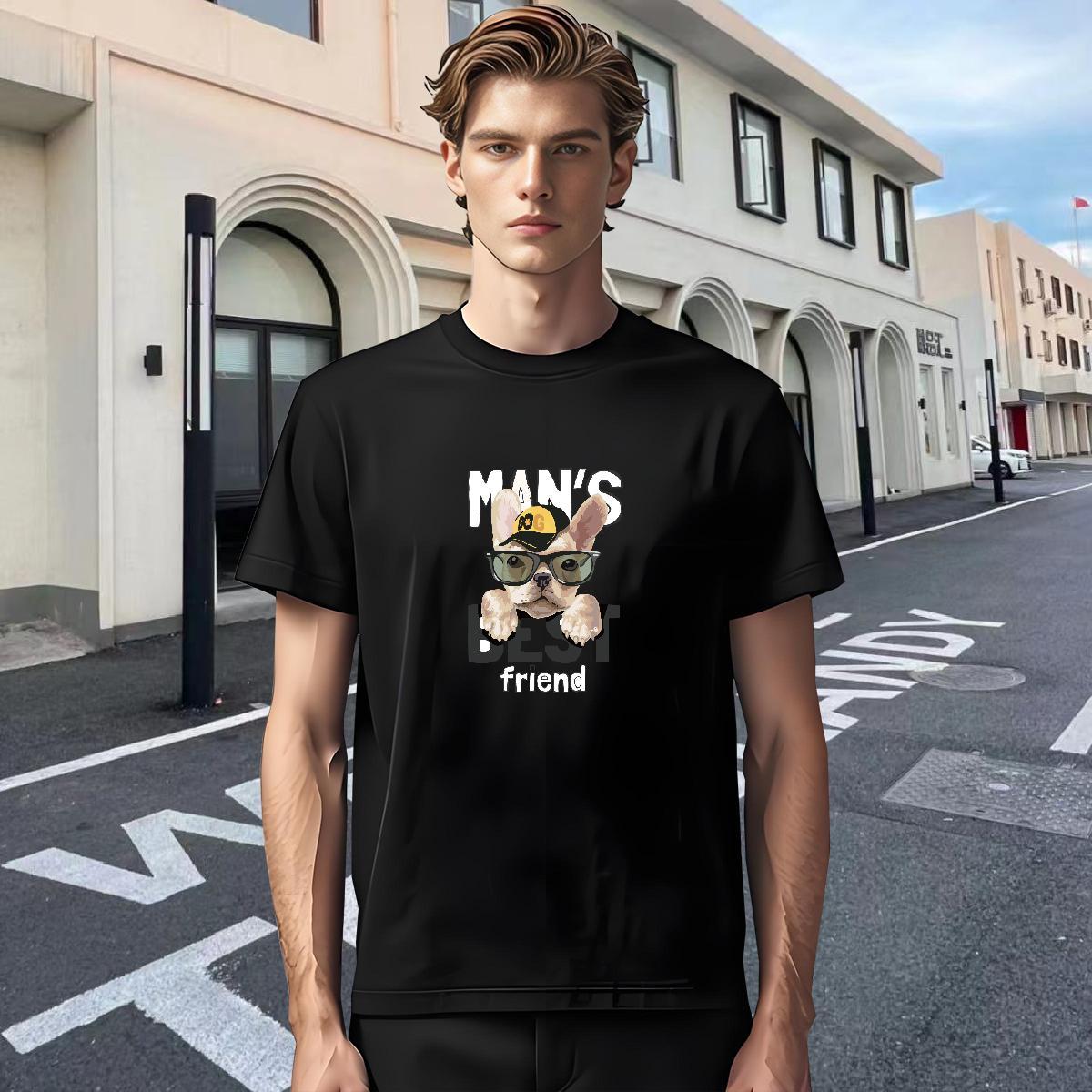 Stylist T-Shirts for Men 230g Cotton dog High Street Hip Hop Tees Breathable Short Sleeve Popular Men Tees Anime