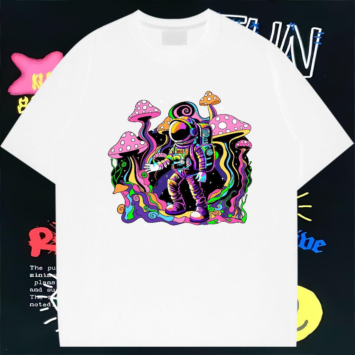 T-Shirts 230g Pure Cotton planet Summer Casual O-Neck Short Sleeve Skull Men Clothes T-Shirt Brand Popular Tops