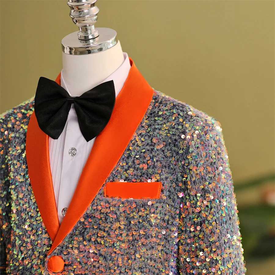 Suits Childrens High End Sequins Suit Korean Boys Hostess Dress Catwalk Wedding Party Photogray Costume Kids Blazers