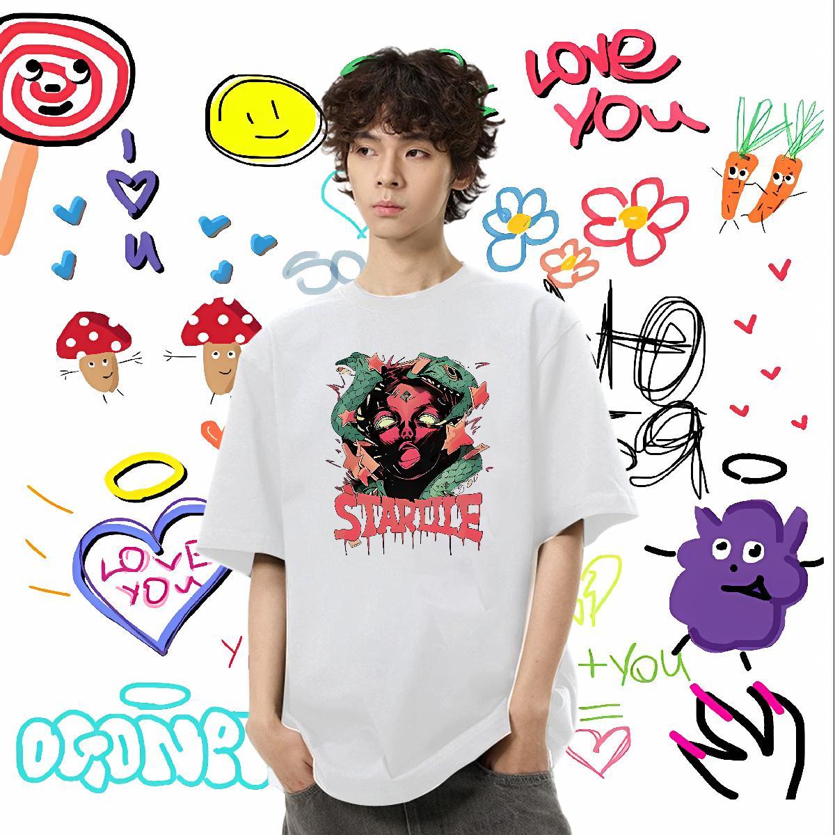 Free Shipping T Shirts Men 230g Cotton snake Street Wear Clothes Breathable Loose Tshirts Custom Print Plus Size