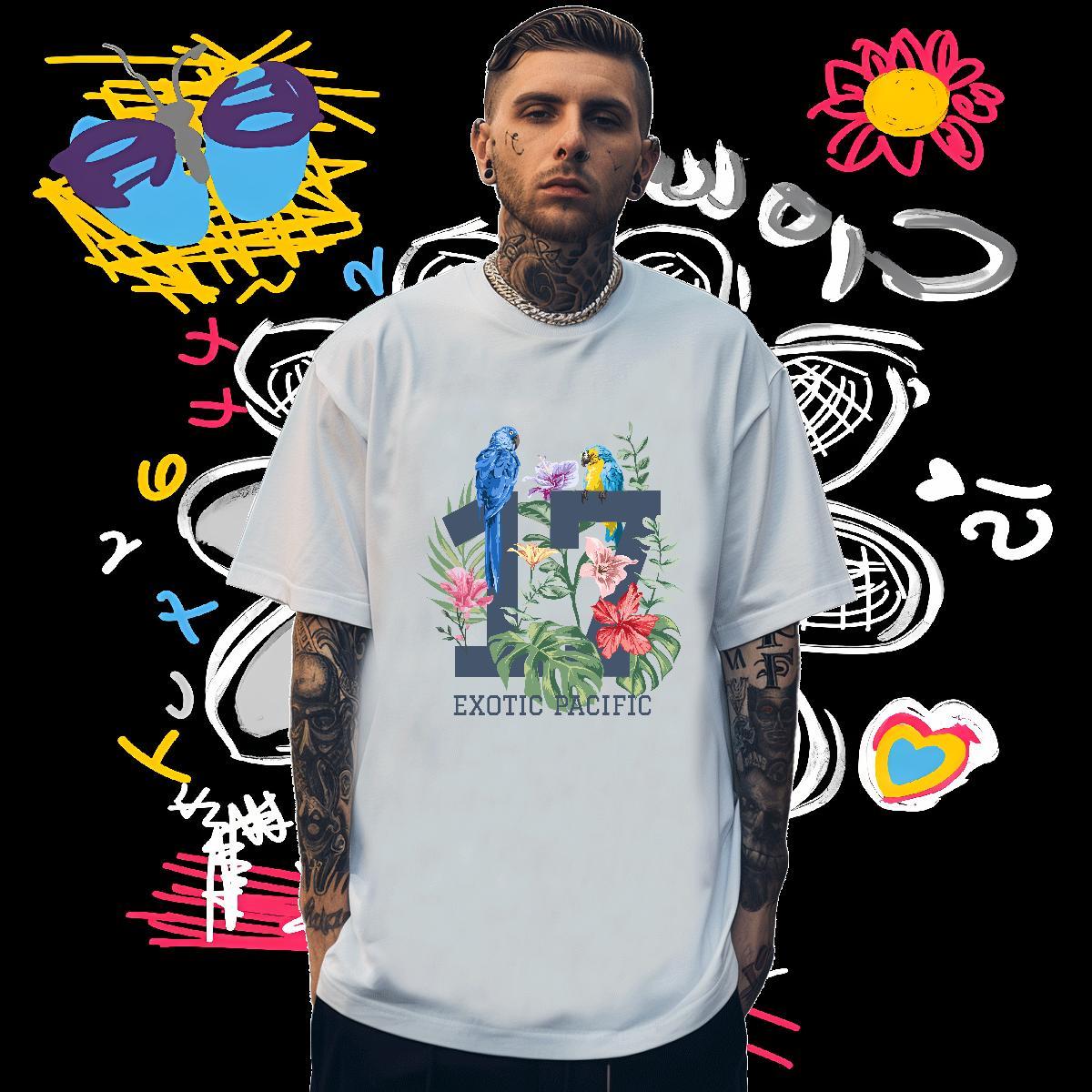 DIY T shirt 100% Cotton 230g bird Daily Outfit Tshirts O-Neck Short Sleeve Wholesale Men Tshirts Black White