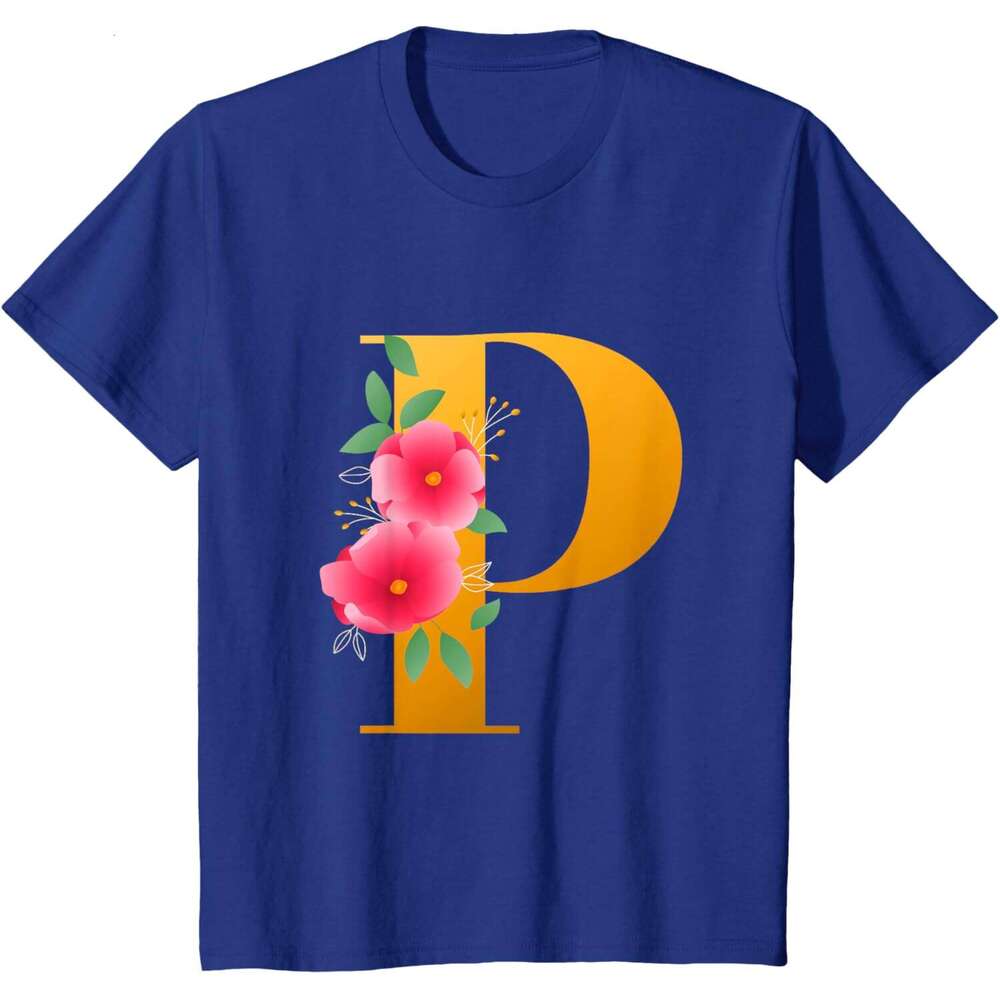 T shirt Mens Floral Alphabet Cute Initial Monogram Letter P Graphic T-Shirt shirts tshirt graphic tee Casual tops summer clothes Short sleeve Free shi