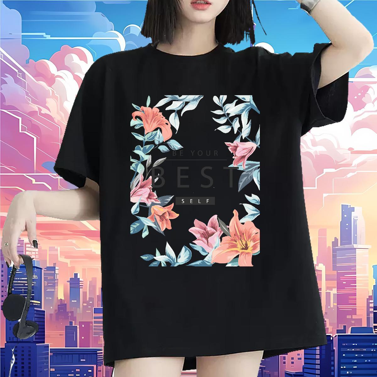 Brand T Shirt For Woman Breathable Couples T Shirts Anime Print flower Home Outdoor 230g Cotton Factory Direct Polos