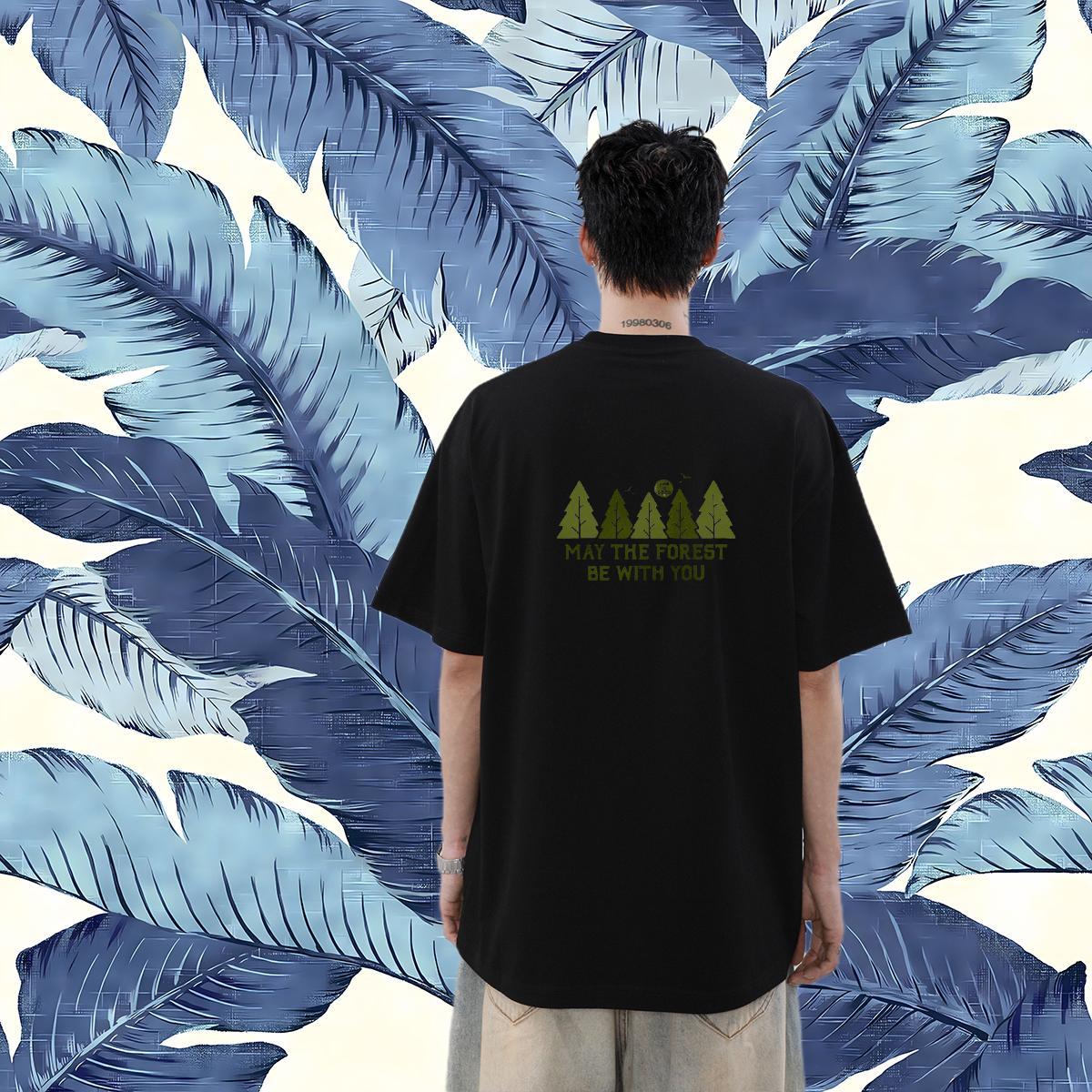 Designer T Shirts Men 230g 100% Cotton tree Outdoor Tops Tees Crew Neck Unisex Men Clothes T-Shirt Plus Size Custom