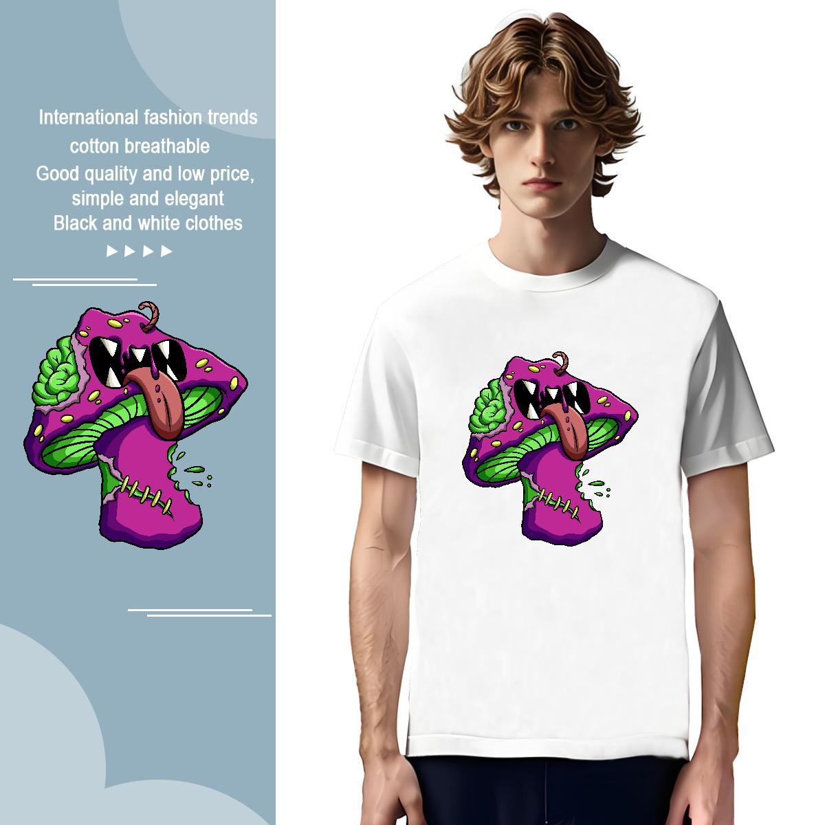 Mens T Shirts 100% Cotton 230g mushroom Summer Casual Breathable Short Sleeve Custom Big Size Couples T Shirts DIY Customized High Quality Tops Tees