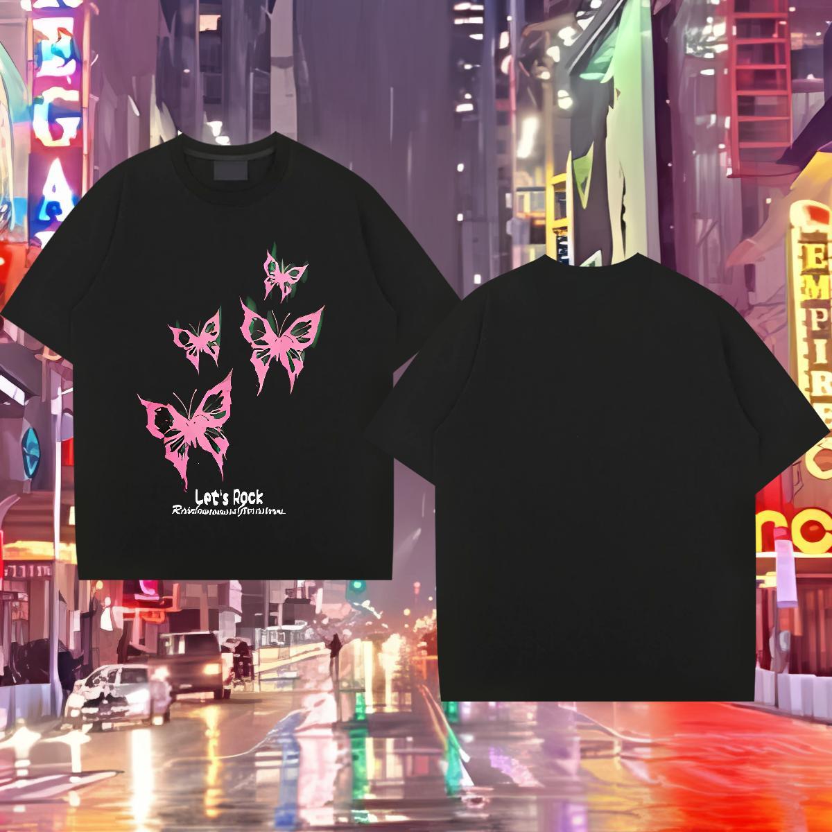 New Man T Shirts 230g Pure Cotton Butterfly Spring Summer Clothes Breathable Soft High Quality Men Tshirts Cartoon Printing L-4XL