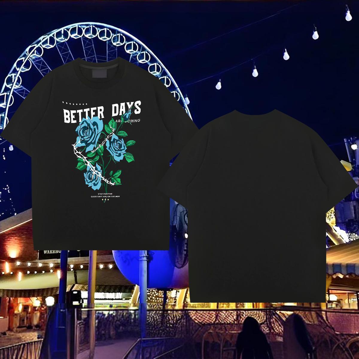 Customized T-Shirts 230g Pure Cotton flower Outdoor Tees Breathable Short Sleeve Loose Men Clothes T-Shirt Customized Print