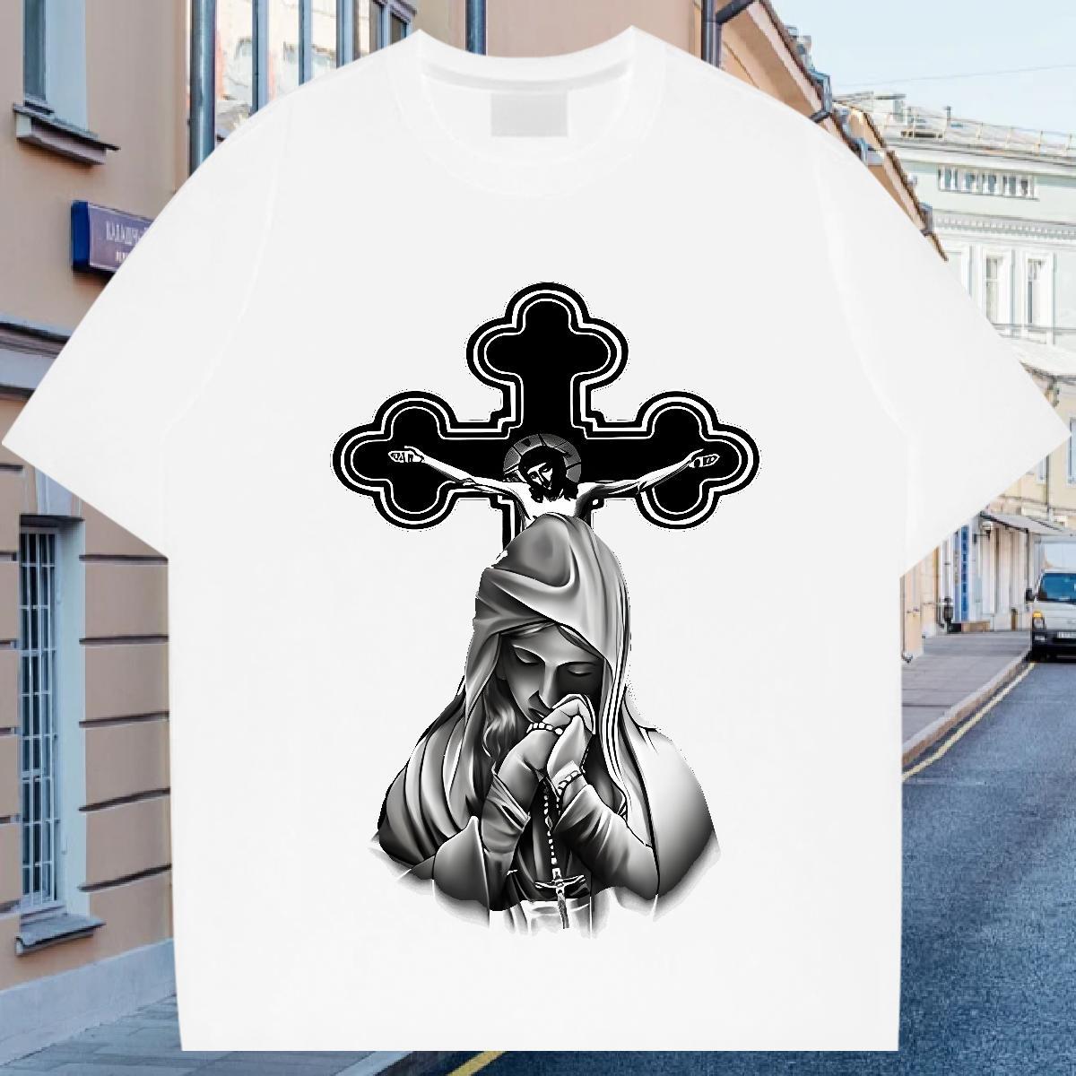 T Shirts Men 100% Cotton 230g cross Street Wear Pure Cotton Floral Print Men Tees Classic Designer Clothings