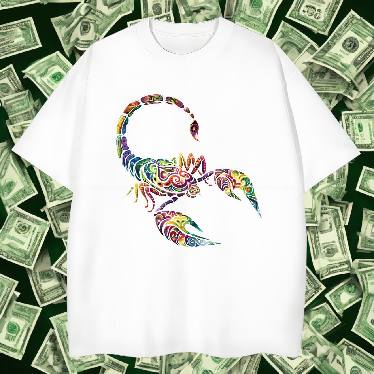 T Shirt For Man 230g 100% Cotton scorpion Street Casual Crew Neck Skull Men Tees Wholesale Free Shipping Top Tees