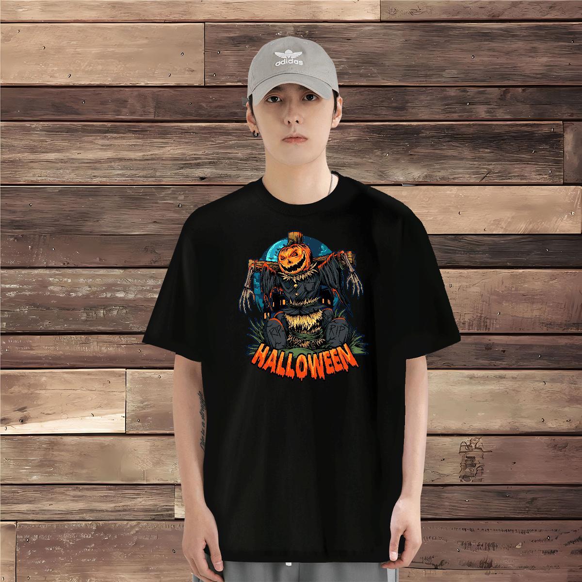Men T Shirts 230g 100% Cotton pumpkin High Street Hip Hop O-Neck Short Sleeve Black Oversized Tshirt for Man Woman Fashion Free Shipping Tops