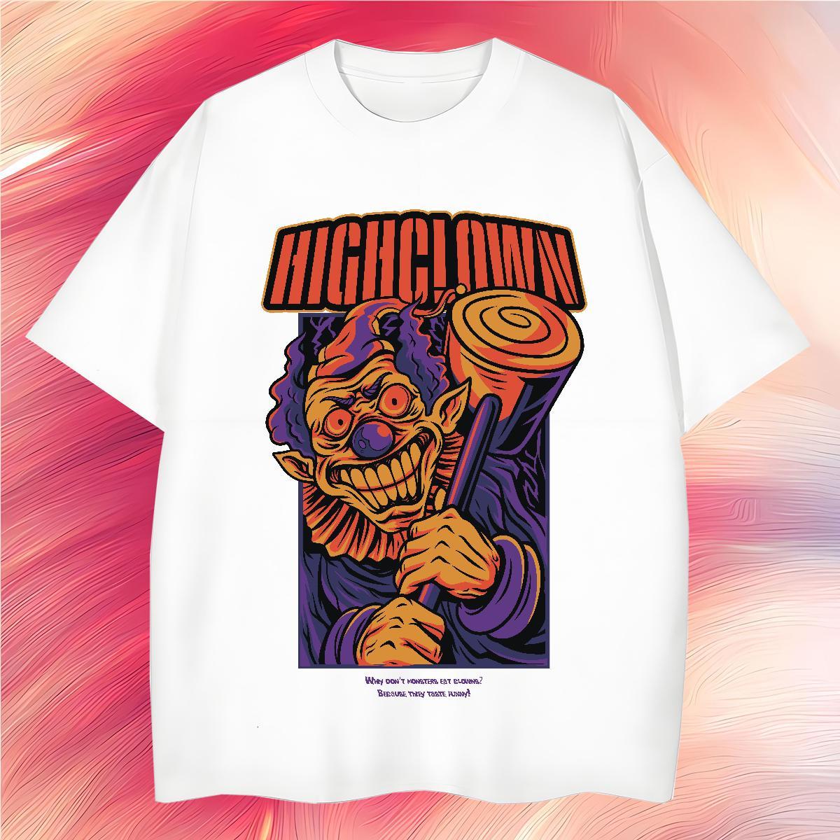 T-Shirts 230g 100% Cotton scary High Street Hip Hop O-Neck Short Sleeve DIY Printed Men Tshirts Fashion Cool Design Tops