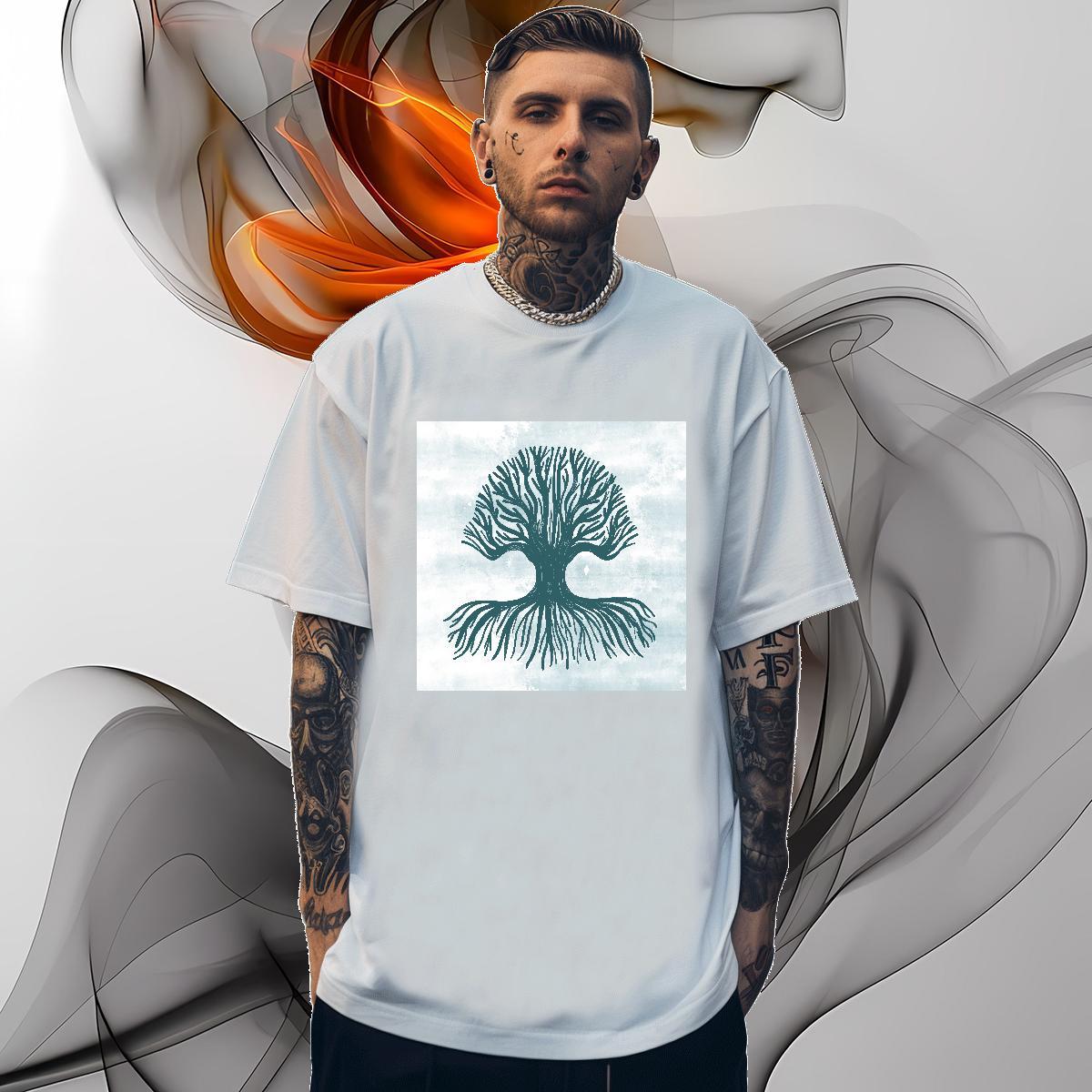 Customized T-Shirts for Men 230g Pure Cotton tree Beach Clothes Round Neck Short Sleeve Brand Couples T Shirts Anime Print