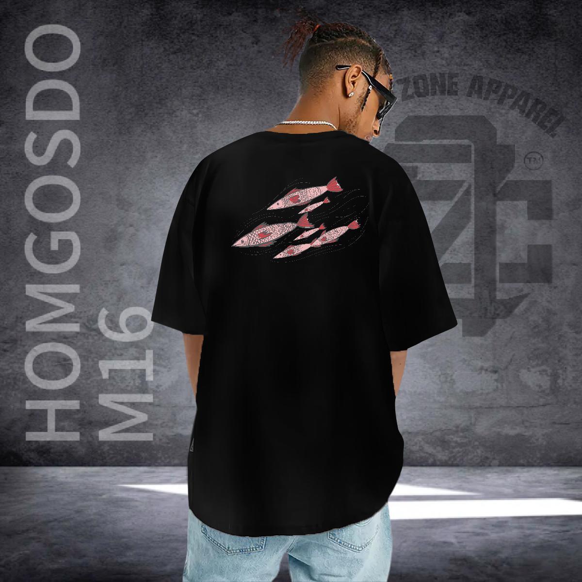 Brand Men T Shirts 230g 100% Cotton fish High Street Hip Hop Tops Breathable Crew Neck Designer Men Tees Custom Printed