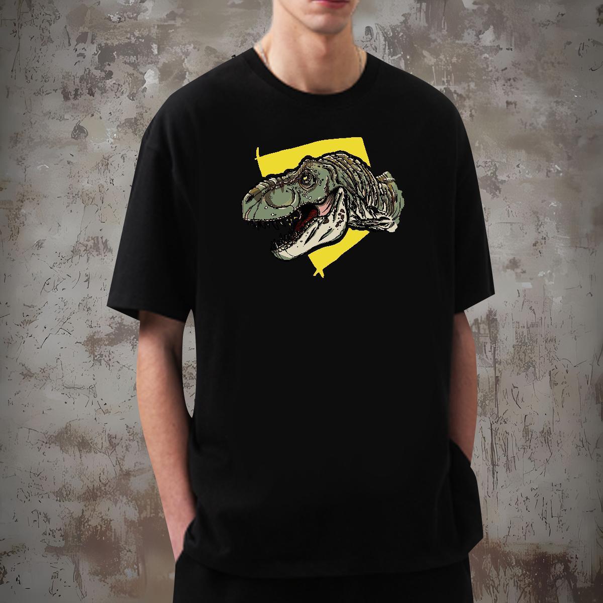 T Shirts Men 230g Cotton dinosaur Street Pure Cotton Oversized 3XL 4XL Men Tshirts Custom Cool Wear