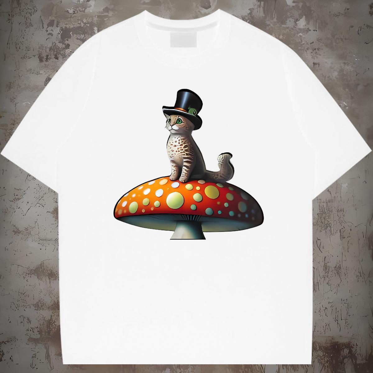 Men T Shirts 230g Pure Cotton cat Summer Casual Breathable Crew Neck Black White Couples T Shirts Wholesale Brand Tops