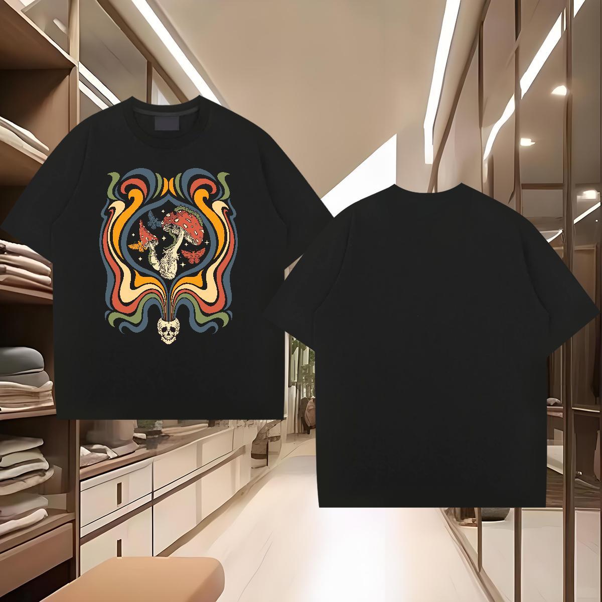 Casual New T-Shirts for Men 100% Cotton 230g mushroom Anime Printing Street Clothings Breathable Crew Neck Designer Men Tops Tees Custom Big Size