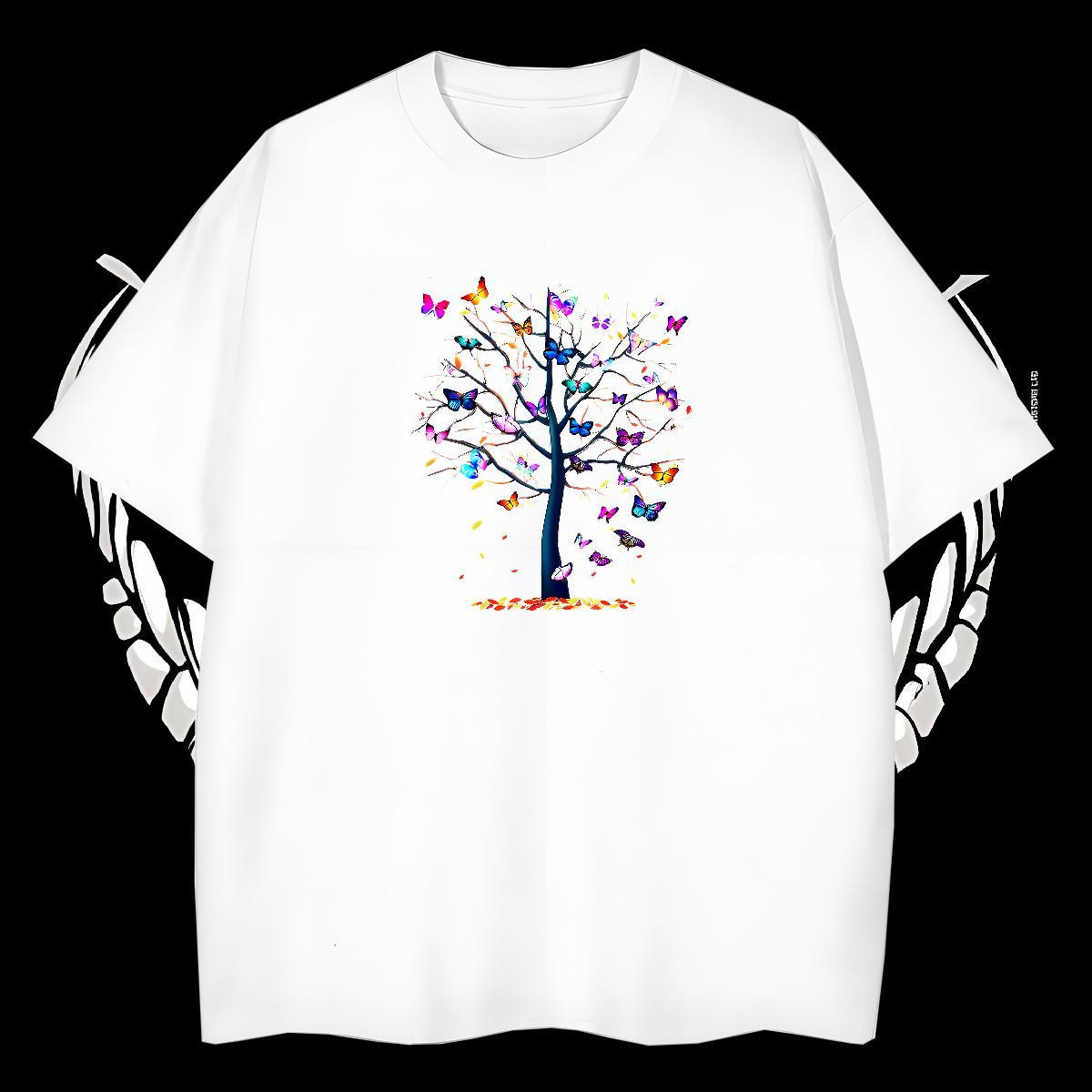 DIY Man T Shirts 230g 100% Cotton Butterfly Street wear Hip Hop Tops Tees Pure Cotton Designer Tshirt for Man Woman Plus Size Custom