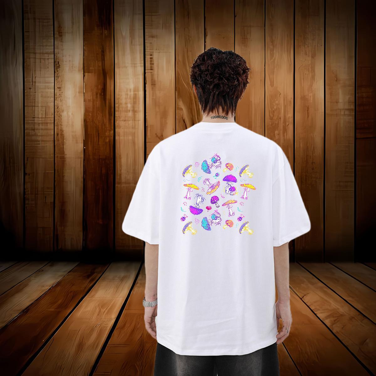 Fashion New Mens T Shirts 230g Cotton mushroom Casual Beach Tops Tees Crew Neck Breathable Brand Tshirts Skull