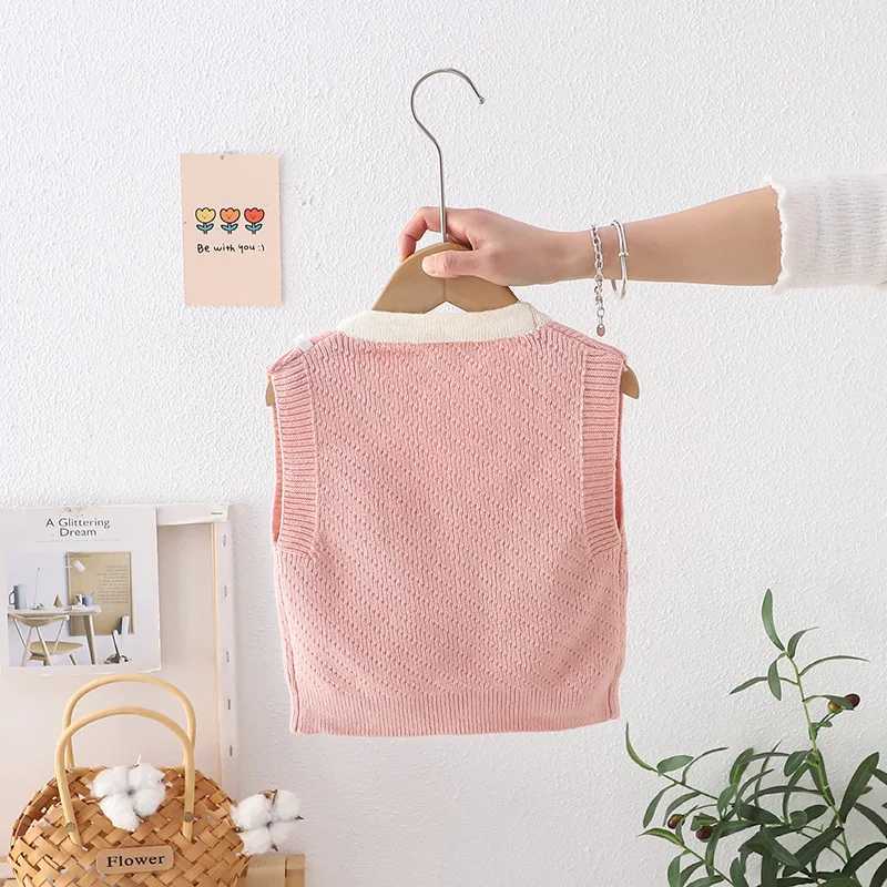 Children girls knitted sweater vest spring and autumn clothing baby cardigan cotton childrens casual bow suit 2-6YW240724
