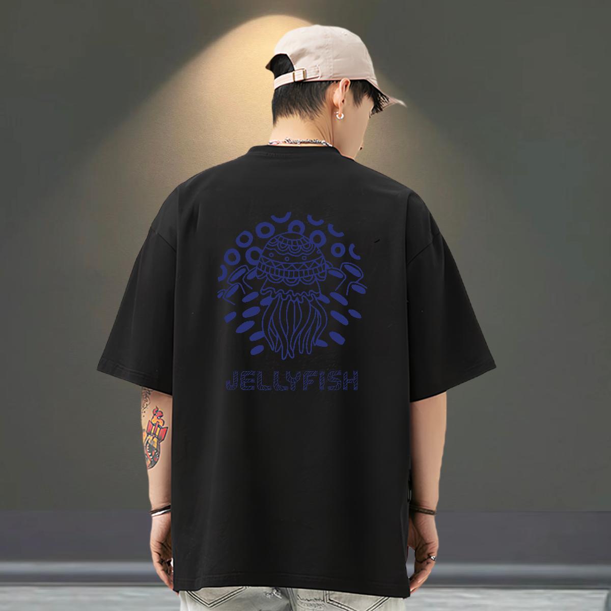 2024 New T Shirts Men 230g 100% Cotton jellyfish Street Tees Breathable Soft Brand Mens Tshirts Cartoon Print