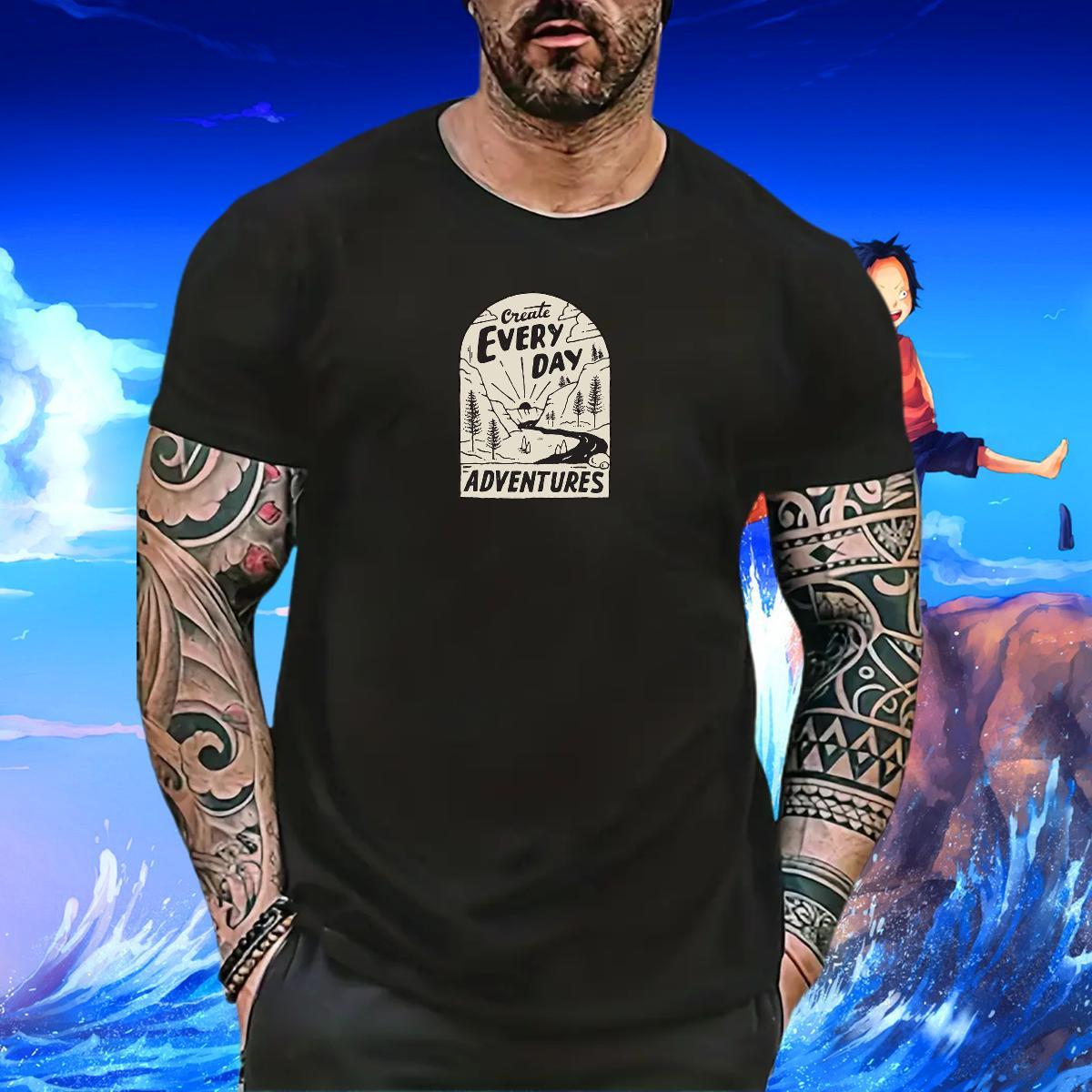 Cool Design Men Clothes T-Shirt 230g 100% Cotton Daily Outfit mountains Oversized 3XL 4XL Crew Neck Fashion Casual T Shirts Men Tee Shirt