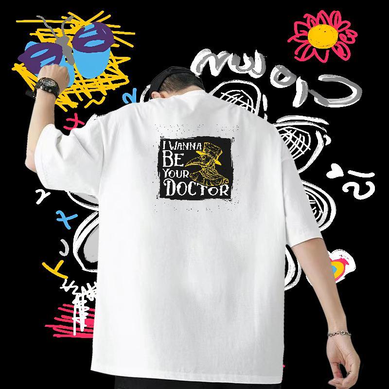 DIY Man T Shirts 230g Cotton bird Anime Printing Street Wear Pure Cotton Cool Couples T Shirts Plus Size Custom