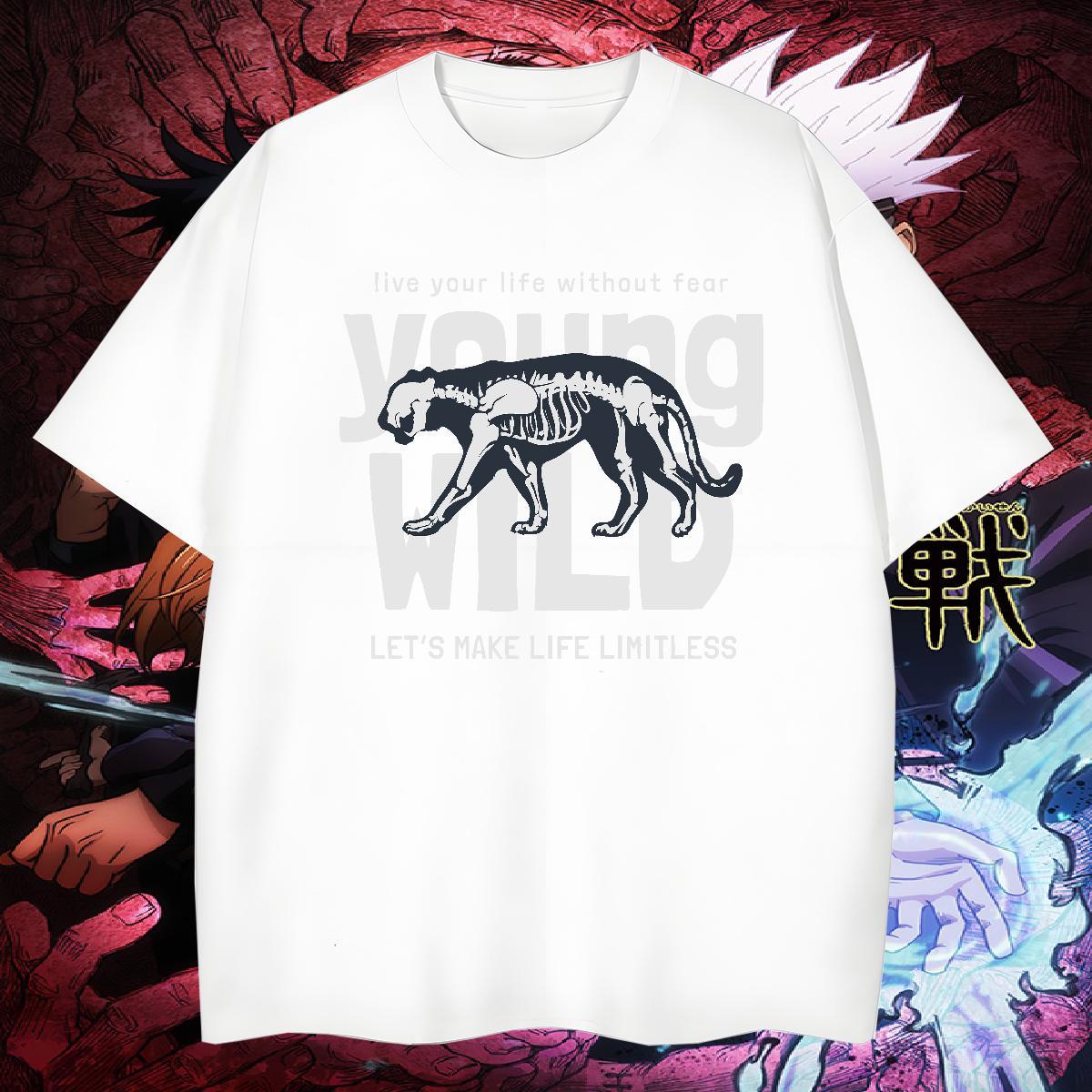 Loose Men Clothes T-Shirt 100% Cotton 230g Men T Shirts Anime Printing Street Crew Neck Breathable White Plus Size New Polos