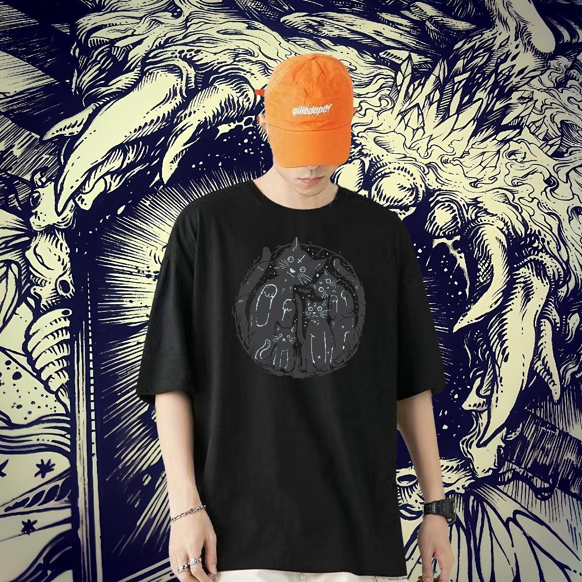 Wholesale T Shirts Men 100% Cotton 230g cat Spring Summer Tees Shirts Short Sleeve Soft Free Shipping Men Clothes T-Shirt Custom Printing