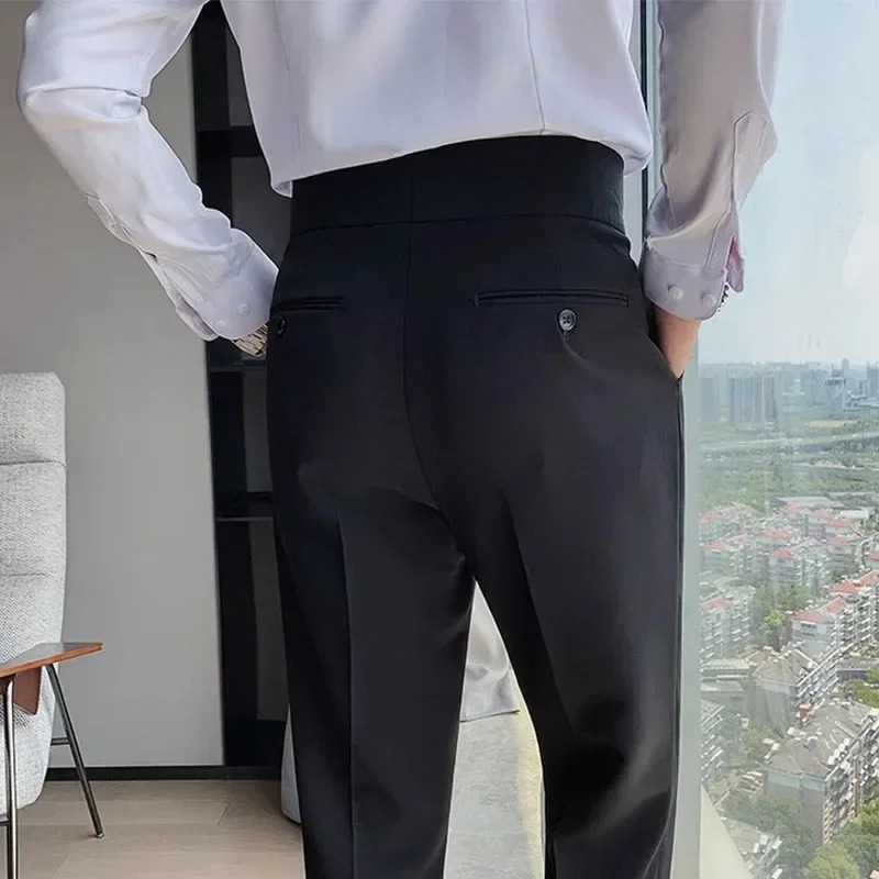 Men Suit Pants Solid Color Slim Fit Spring Autumn Streetwear Elastic Waist Straight Male Business Office Formal Trousers 240813
