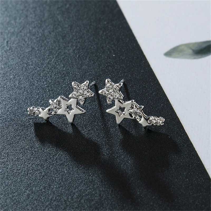 Sparkling Star Womens Stud Earrings Exquisite White Zircon Versatile Womens Earrings Silver Metal Mini Crystal Party Gift W240803